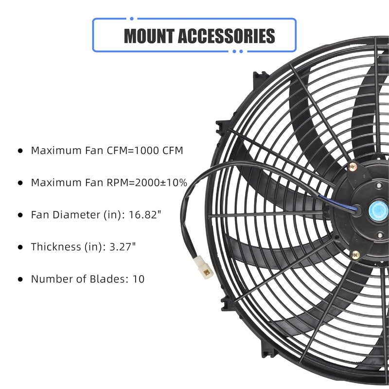 GESEXI 14" Electric Radiator Cooling Fan Assembly Kit, Universal High Performance 12V 90W Motor with Fan Mounting Kit - Black (2 Pack) - Image 2